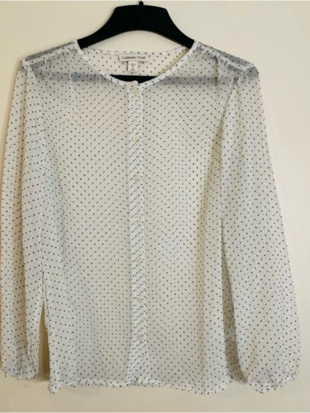 Coldwater Creek Sheer Polka dot White Button-Front Blouse
